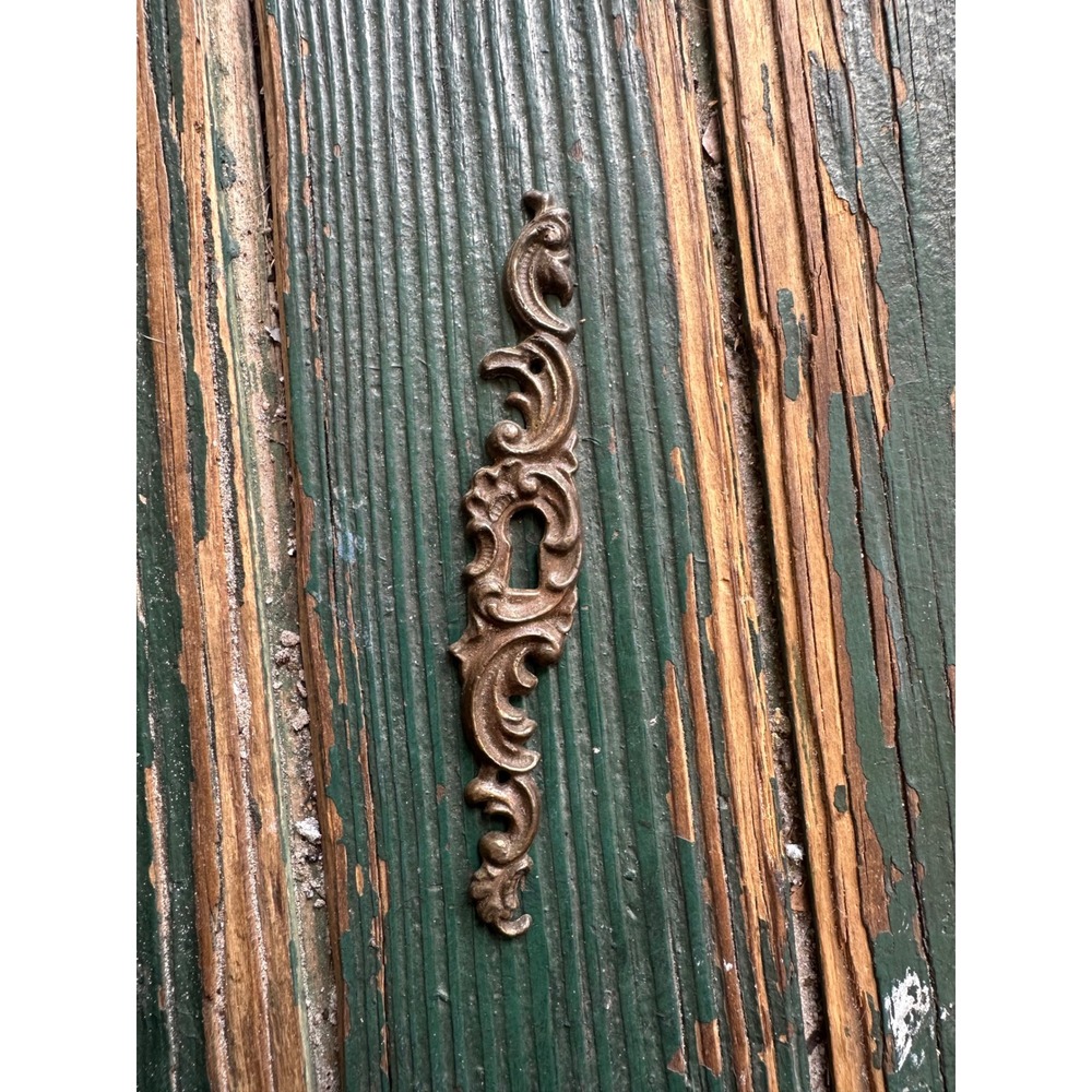 Vintage Ornate Brass Escutcheon Keyhole Cover Plate Scroll Design 4.75 Inch